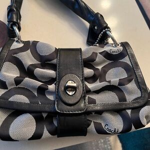 Navy and gray barely-used Coach shoulder purse